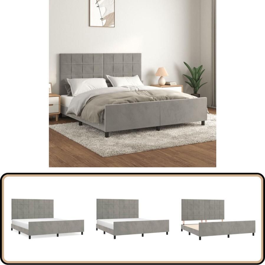 VidaXL Bedframe 160x200 cm Fluweel Lichtgrijs Bed Frame Tweepersoons Bed Boxspring Velvet Bed Grijs Bed Adjustable Headboard Houten Bed