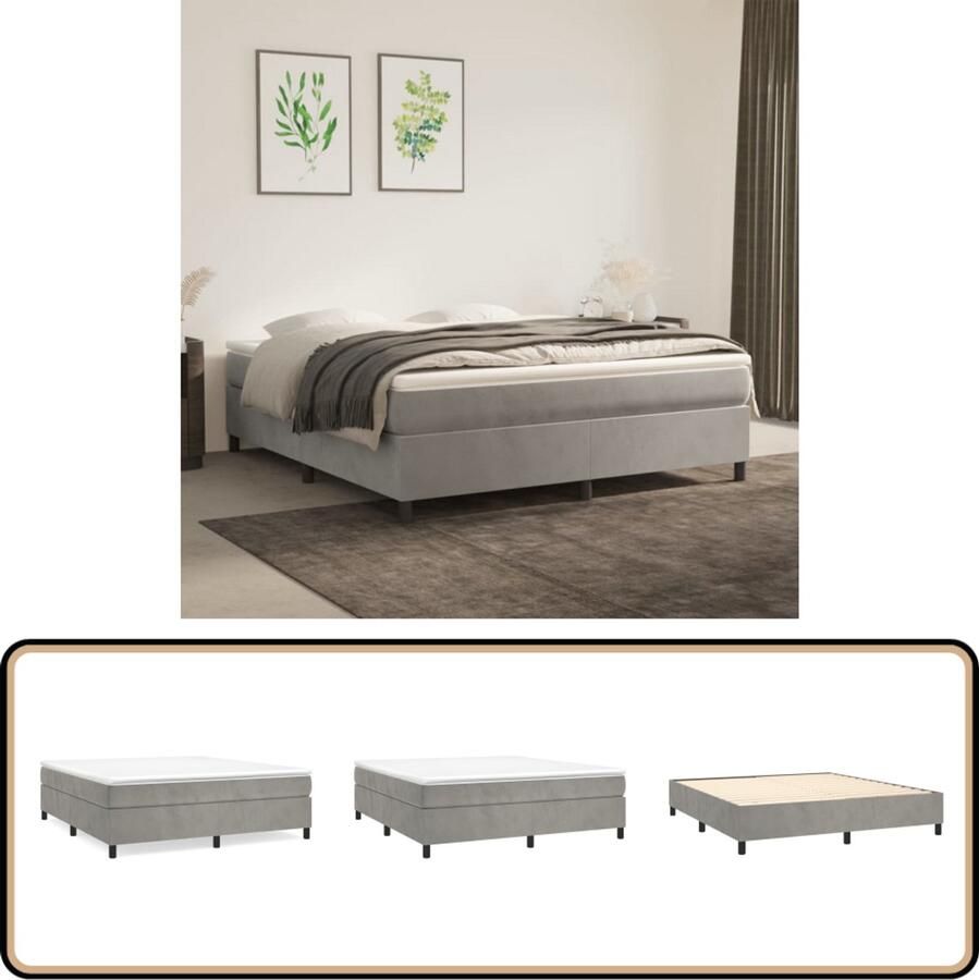 VidaXL Bedframe 160x200 cm Fluweel Lichtgrijs Boxspring Frame Tweepersoons Bed Fluweel Bed Grijs Bed Frame Hoofdbord