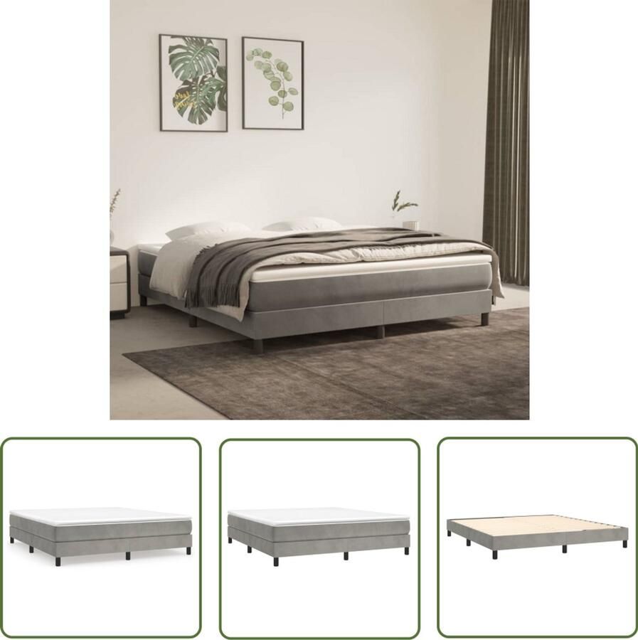 VidaXL Bedframe 160x200 cm Fluweel Lichtgrijs Boxspringframe Bedframe Fluweel Bed Licht Grijs Bed Tweepersoons Bed Boxspring Slaapkamer Meubilair