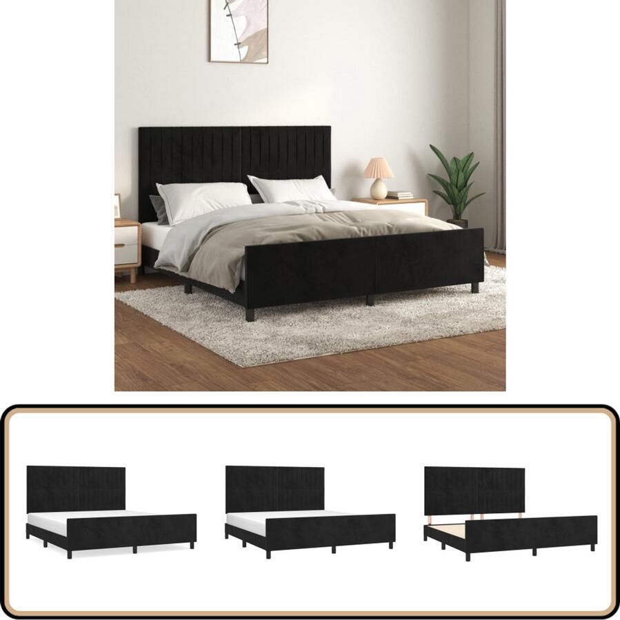 VidaXL Bedframe 160x200 cm Fluweel Zwart Zwarte Bed Frame Fluweel Bed Frame Tweepersoons Bed Frame King Size Bed Frame Adjustable Headboard