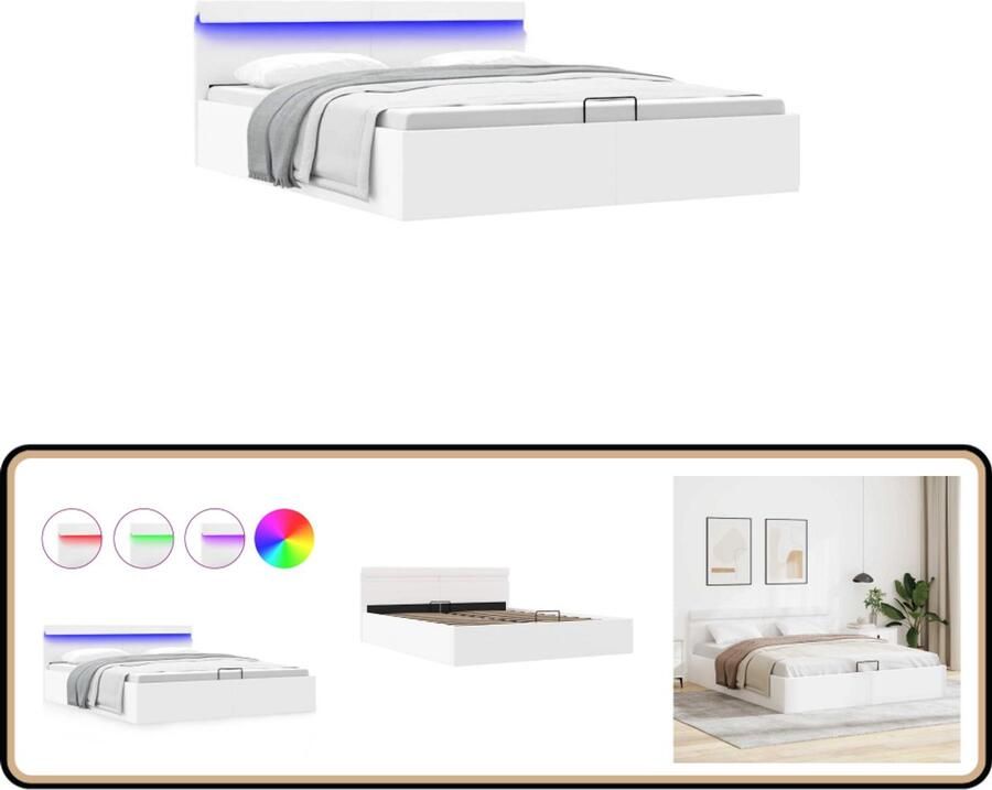 VidaXL Bedframe 160x200 cm Kunstleer Wit LED Kunststoffen Bedframe Wit Bedframe Boxspring Bed Led Bed Elektrisch Bed