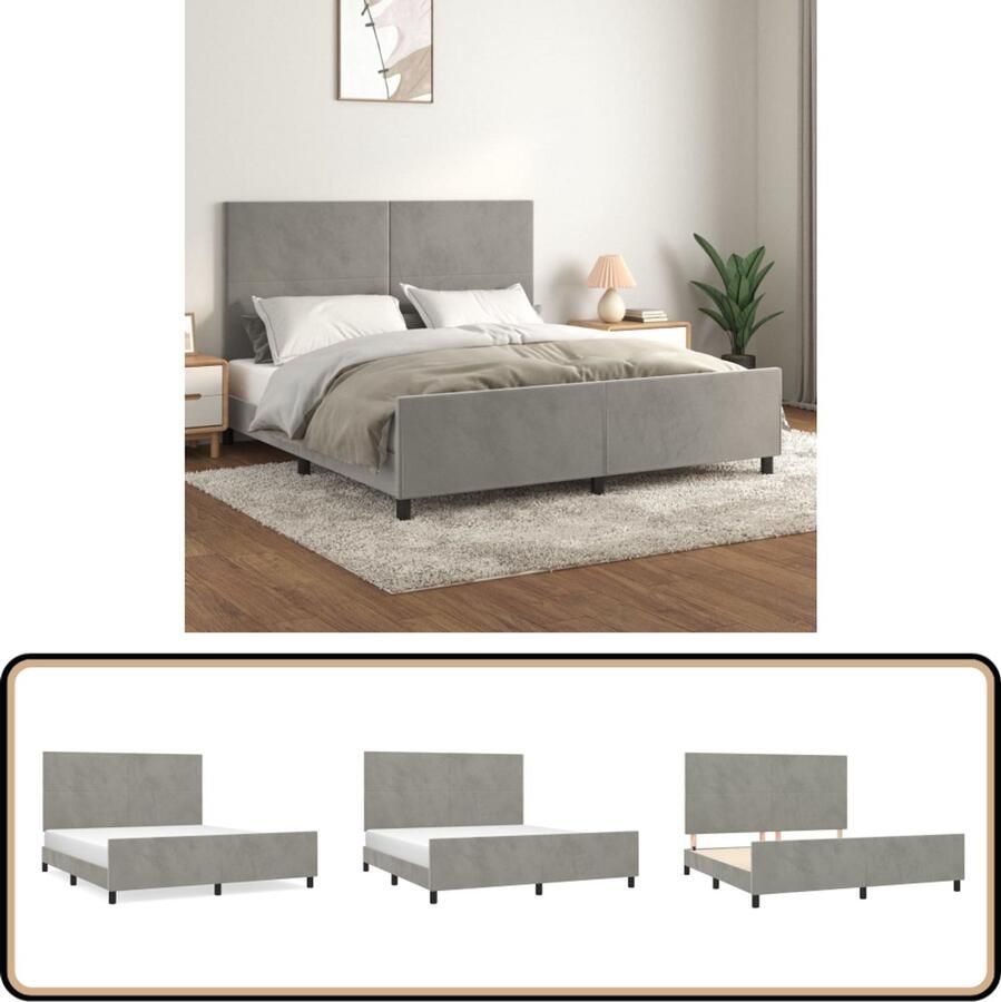 The Living Store Bedframe Lichtgrijs Fluweel Verstelbaar Multiplex lattenbodem Comfortabele ondersteuning 203 x 166 x 118 128 cm Geschikte matras 160 x 200 cm Levering- 1 x bedframe met voeteneind en 1 x hoofdeind