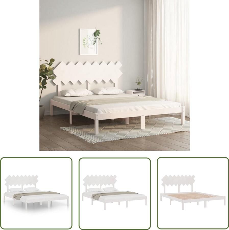 VidaXL Bedframe 160x200 cm Massief Hout Wit Houten Bed Frame Tweepersoons Bed Frame Wit Massief Grenenhout Bed Frame Kopen