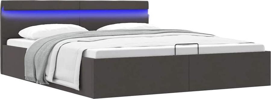 VidaXL Bedframe 160x200 cm Met Opbergruimte en LED Donker Grijs Bed Hydraulisch Bed Led Strip Bed Boxspring Bed Opbergbed Tweepersoonsbed Slaapkamers - Foto 3