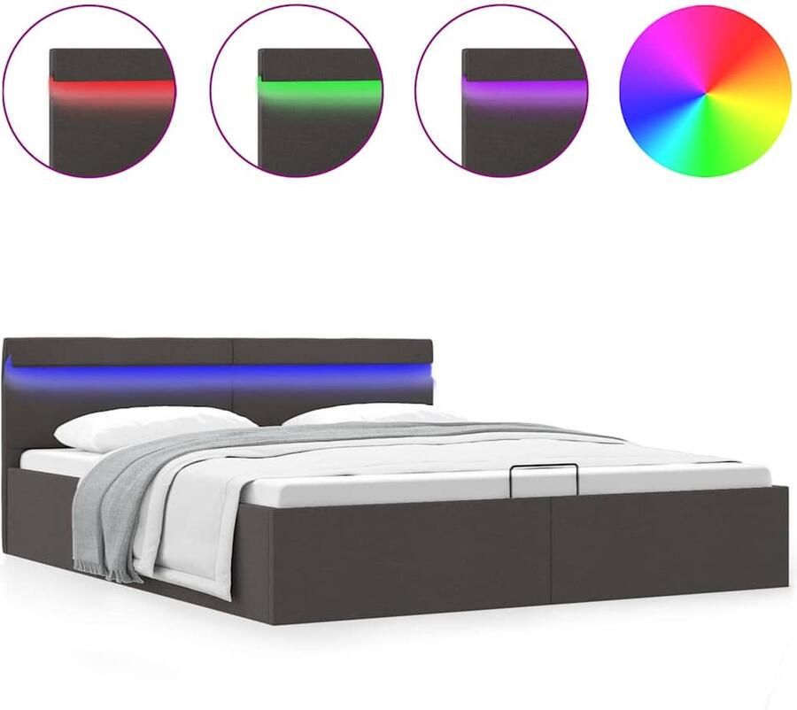 VidaXL Bedframe 160x200 cm Met Opbergruimte en LED Donker Grijs Bed Hydraulisch Bed Led Strip Bed Boxspring Bed Opbergbed Tweepersoonsbed Slaapkamers