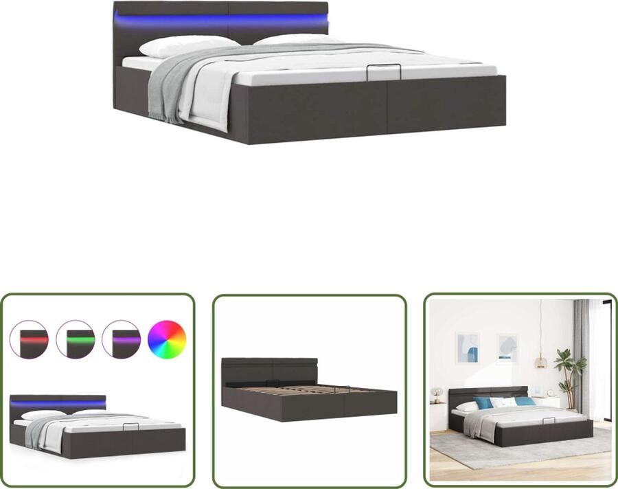 VidaXL Bedframe 160x200 cm Met Opbergruimte en LED Donker Grijs Bed Hydraulisch Bed Led Strip Bed Boxspring Bed Opbergbed Tweepersoonsbed Slaapkamers - Foto 2