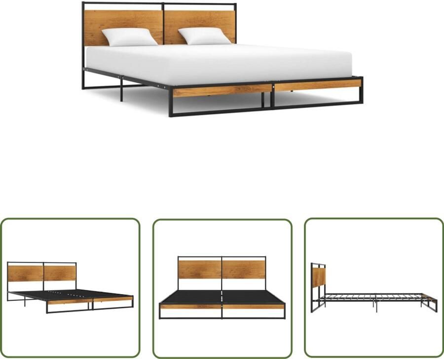 VidaXL Bedframe 160x200 cm Metaal Zwart Metalen Bed Frame Tweepersoons Bed Zwarte Bedpost Slaapcomfort Bedstede Boxspring Hoofdbord Design Bed Modern Bed Minimalistisch Bed Budgetvriendelijk Bed