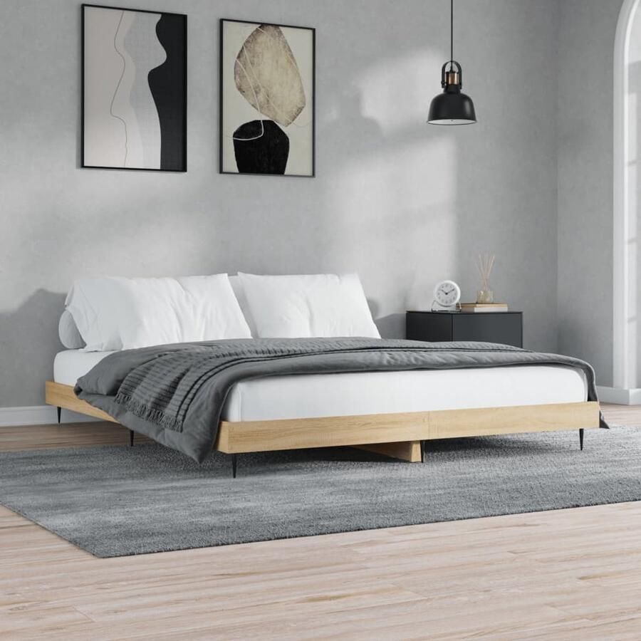 VidaXL Bedframe 160x200 cm Sonoma Eikenhout Modern Bed Frame Houten Bed Frame Tweepersoons Bed Sonomaplank Bedroom Furniture - Foto 2
