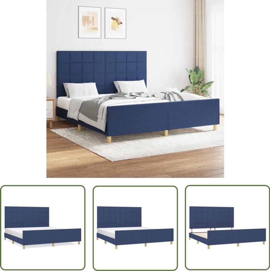 VidaXL Bedframe 160x200 cm Stof Blauw Bedframe Boxspring Tweepersoonsbed Blauwdruk Designkamer Slaapkamerinrichting Houten Bed Stoffen Bed