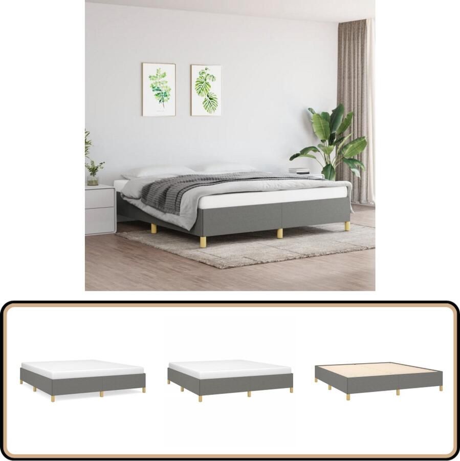 VidaXL Bedframe 160x200 cm Stof Donkergrijs Boxspring Frame Donkere Kleuren Tweepersoons Bed Houten Bed Stoffen Bed Multiplex Lattenbodem Bedframe Grijs Bed Kopen Slaapkamer Meubels Comfortabel Bed Goedkope Bedframes