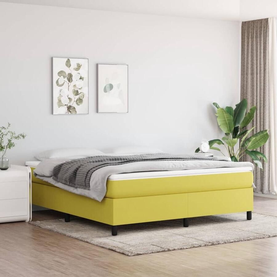 VidaXL Bedframe 160x200 cm Stof Groen Boxspring Frame Bedframe Tweepersoons Bed Groene Bed Stoffen Bed Multiplex Bed Houten Bed Boxspring Slaapkamer Meubels - Foto 2