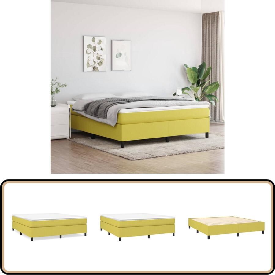 VidaXL Bedframe 160x200 cm Stof Groen Boxspring Frame Bedframe Tweepersoons Bed Groene Bed Stoffen Bed Multiplex Bed Houten Bed Boxspring Slaapkamer Meubels