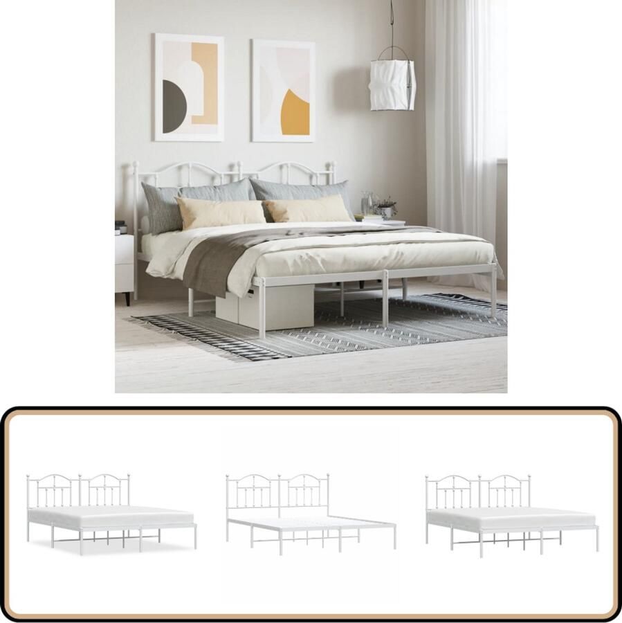 VidaXL Bedframe 160x200 cm Wit Metaal Robuust Bed Frame Klassiek Bed Metalen Bedframe Wit Bed Tweepersoons Bed Boxspring Bed Slaapcomfort Opbergruimte
