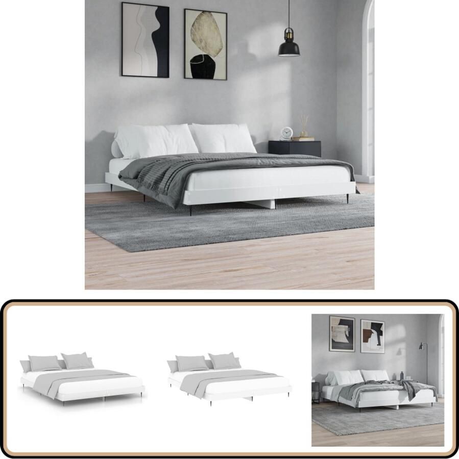 VidaXL Bedframe 160x200 cm Wit Spaanplaat Slaapcomfort Bed Frame Tweepersoonsbed Houten Bed Witte Bed Multiplex Lattenbodem Stapelbare Bedden