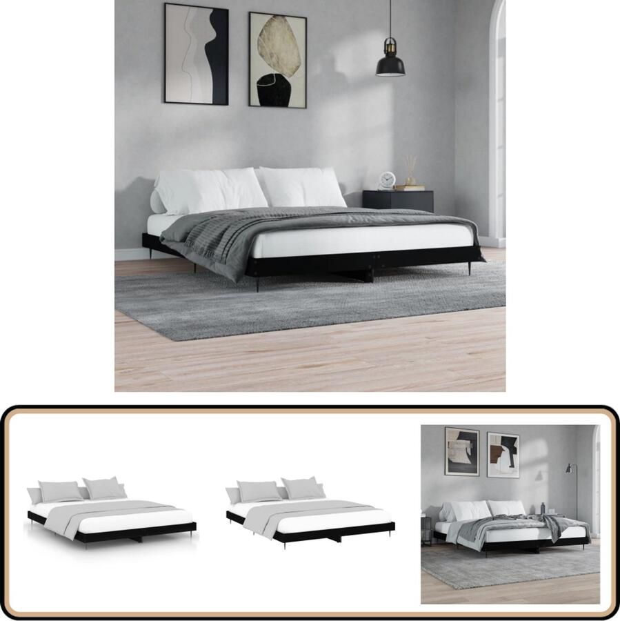 VidaXL Bedframe 160x200 cm Zonder matras Zwart Slaapcomfort Tweepersoonsbed Zwarte Bedframe Houten Bed Frame Metalen Bed Frame Multiplex Lattenbodem Bed Kopen