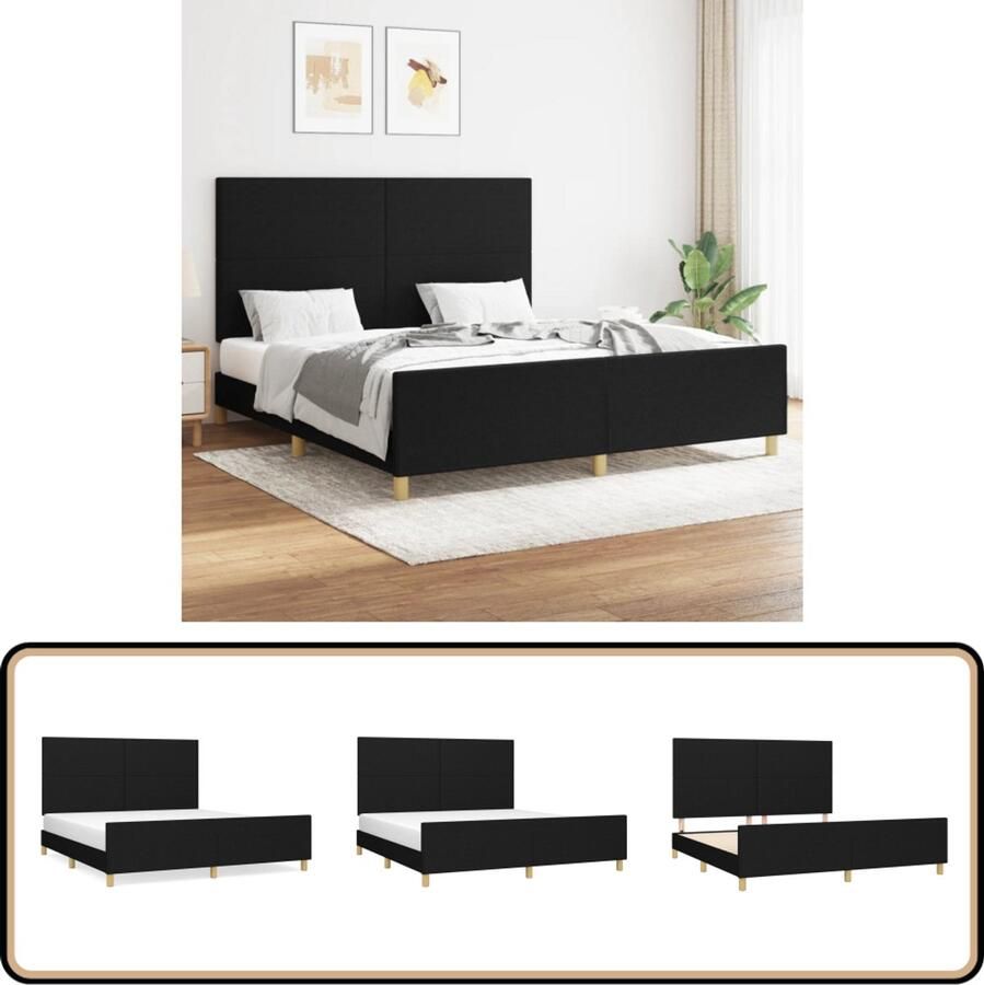 The Living Store Bedframe zonder matras stof zwart 160x200 cm Bed Frame Boxspring Hoofdeinde Tweepersoonsbed Slaapcomfort