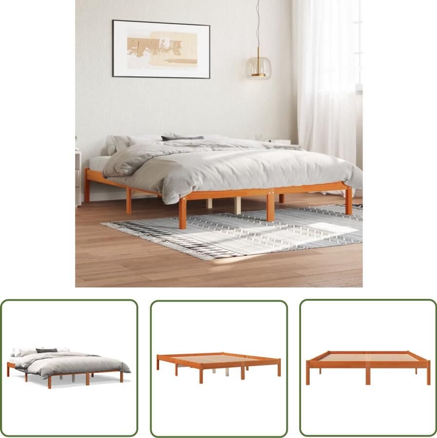 VidaXL Bedframe 160x200 Massief Grenenhout Bedframe zonder matras massief grenenhout wasbruin 160x200 cm Bruine Bedframe Rustic Bedframe Wooden Bedframe