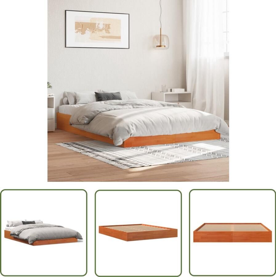 VidaXL Bedframe zonder matras massief grenenhout wasbruin 160x200 cm Massief Grenenhout Bedframe 160x200 Bruine Bedframe Landelijk Bedframe Stabiele Bedframe