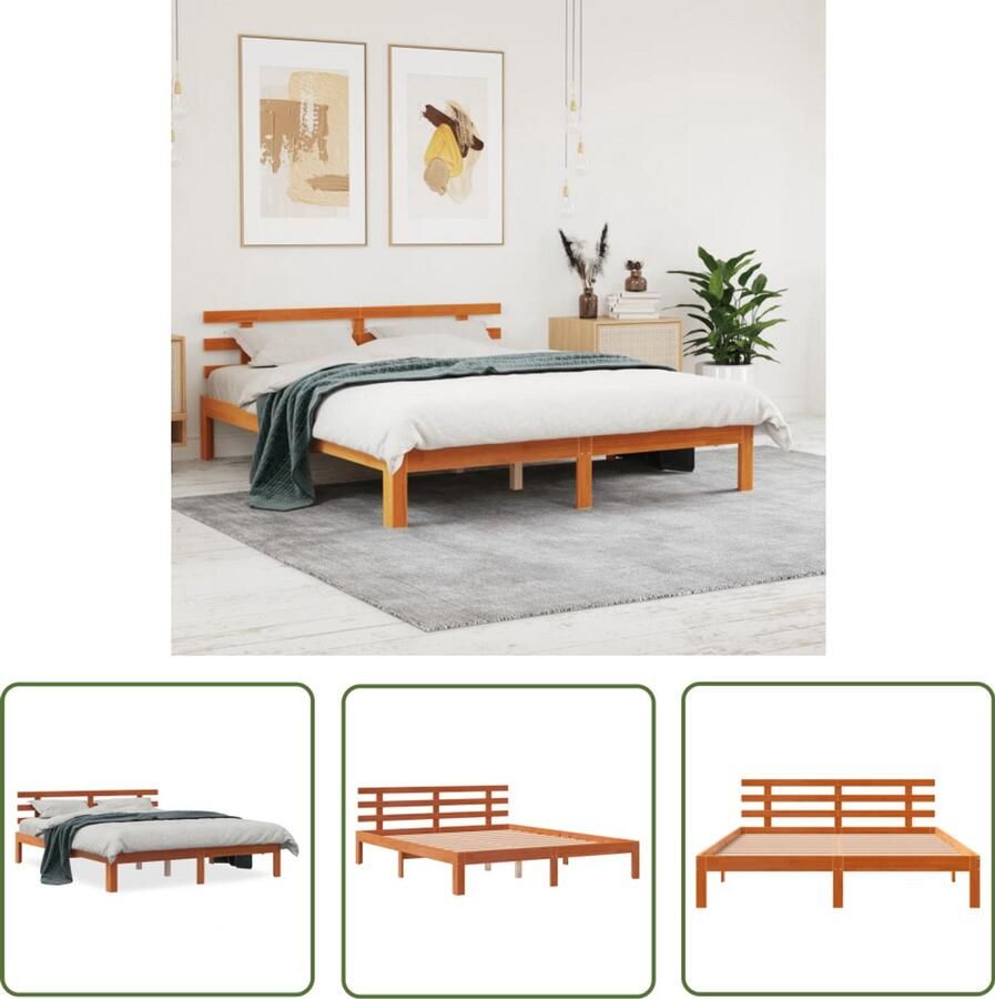 VidaXL Bedframe 160x200 Massief Grenenhout Bedframe zonder matras massief grenenhout wasbruin 160x200 cm Bruine Bedframe Vintage Bedframe Landelijk Bedframe