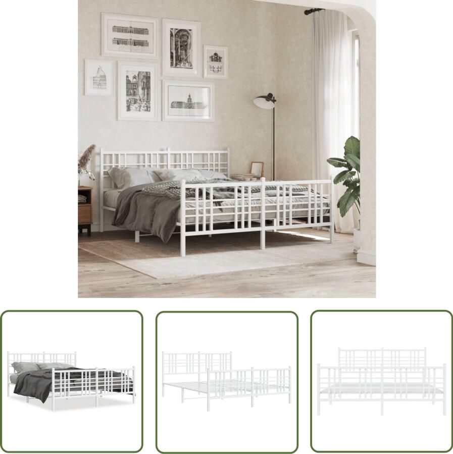 VidaXL Bedframe 160x200 Metalen Bedframe met hoofd- en voeteneinde metaal wit 160x200 cm Staal Bedframe Wit Bedframe Met Hoofdeinde