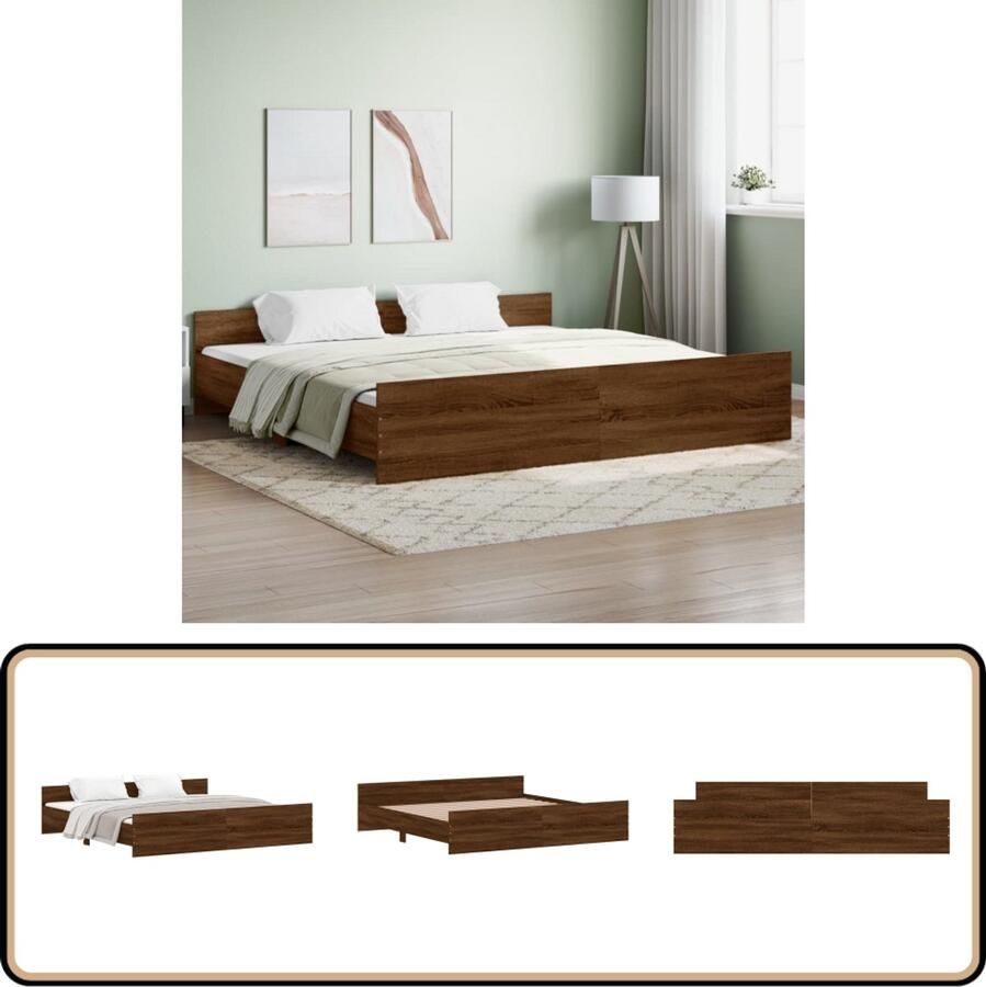 VidaXL Bedframe 180x200 cm Bruineiken Hout Bed Frame Houten Bed Tweepersoonsbed Boxspring Bed Bruine Meubelen Bedroom Furniture Slaapkamer Decoratie