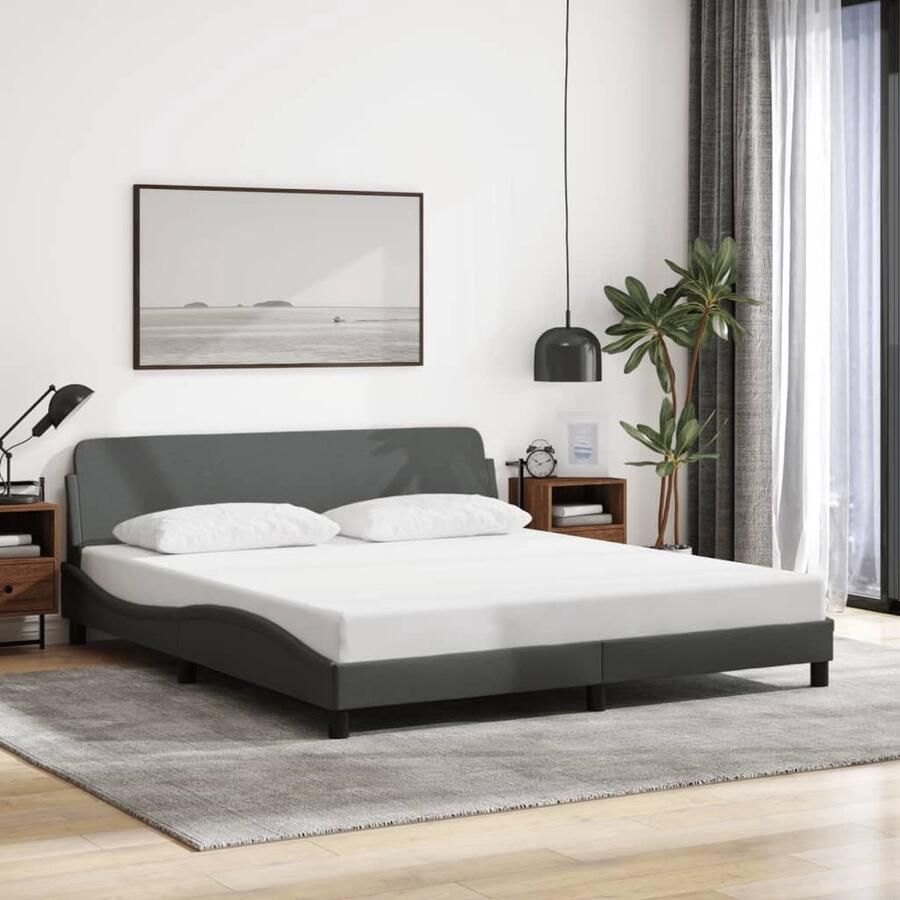 VidaXL Bedframe 180x200 cm Donkergrijs Stof Slaapcomfort Boxspring Tweepersoonsbed Bedframe Donkere Kleuren Grijs Bed Houten Bed Stoffen Bed Luxe Bed - Foto 2