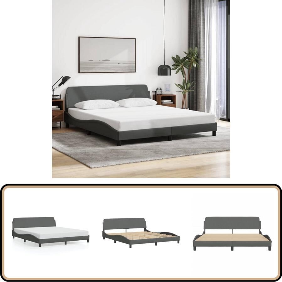VidaXL Bedframe 180x200 cm Donkergrijs Stof Slaapcomfort Boxspring Tweepersoonsbed Bedframe Donkere Kleuren Grijs Bed Houten Bed Stoffen Bed Luxe Bed