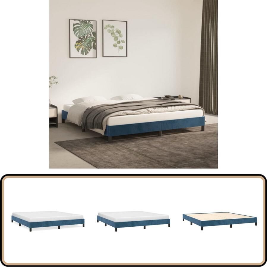 VidaXL Bedframe 180x200 cm Fluweel Donkerblauw Bed Frame Donkere Kleuren Velvet Bed Tweepersoons Bed Boxspring Look Slaapcomfort