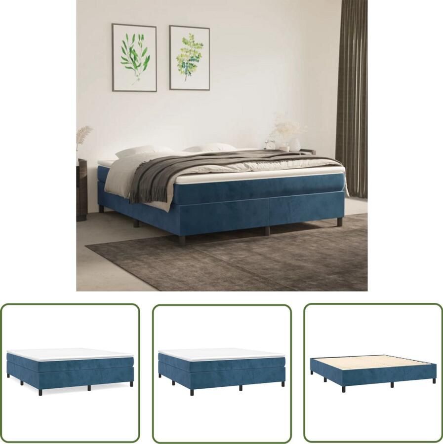 VidaXL Bedframe 180x200 cm Fluweel Donkerblauw Boxspring Frame Donkerblauw Bed Fluweel Bed Tweepersoons Bed Frame Boxspring - Foto 2