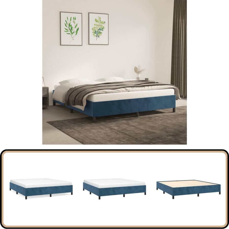 VidaXL Bedframe 180x200 cm Fluweel Donkerblauw Donkerblauwe Bed Frame Velvet Bed Frame Tweepersoons Bed Frame Luxe Bed Frame Bed Frame Met Hoofdbord
