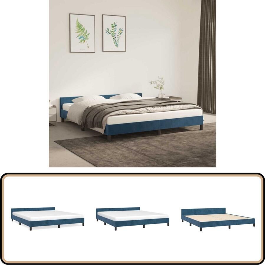 VidaXL Bedframe 180x200 cm Fluweel Donkerblauw Fluweel Bedframe Donkere Blaauwe Bedstede Tweepersoons Bed Boxspring Bed Slaapcomfort Houten Bedframe Design Bed Modern Bed King Size Bed
