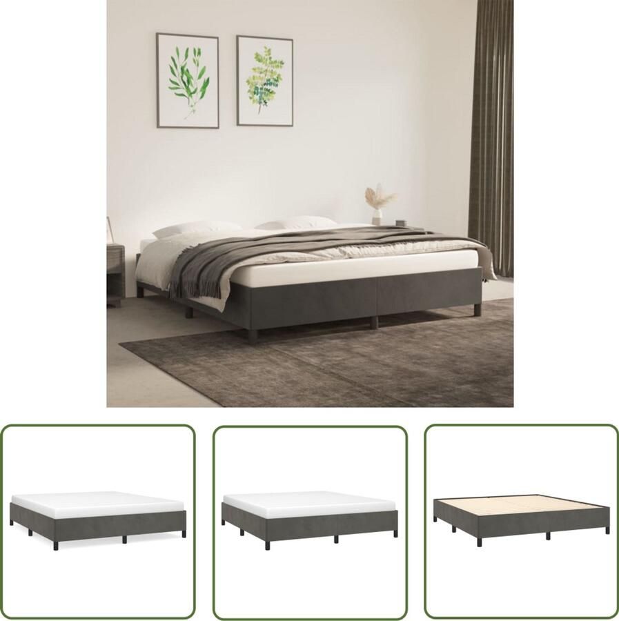 VidaXL Bedframe 180x200 cm Fluweel Donkergrijs Bed Frame Donkere Kleuren Velvet Bedframe Tweepersoon Bed Luxe Bed Stapelbare Bedbodems