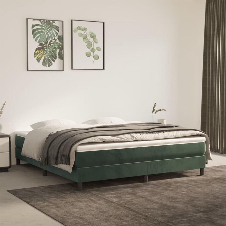 VidaXL Bedframe 180x200 cm Fluweel Donkergroen Boxspringframe Donkere Kleuren Velvet Bed Slaapcomfort Stapelbare Bedden Hoofdbordloos Bed Tweepersoons Bed - Foto 2