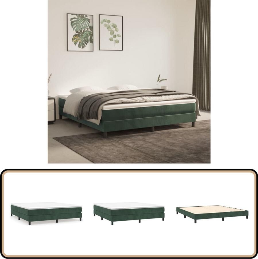 VidaXL Bedframe 180x200 cm Fluweel Donkergroen Boxspringframe Donkere Kleuren Velvet Bed Slaapcomfort Stapelbare Bedden Hoofdbordloos Bed Tweepersoons Bed