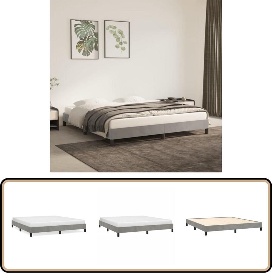 VidaXL Bedframe 180x200 cm Fluweel Lichtgrijs Bed Frame Tweepersoons Bed Boxspring Bed Velvet Bed Grijs Bed Slaapkamer Meubilair