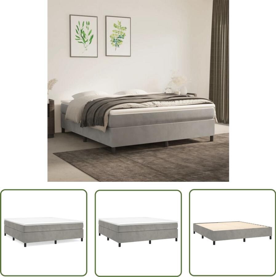 VidaXL Bedframe 180x200 cm Fluweel Lichtgrijs Boxspring Frame Fluweel Bed Licht Grijs Bed Tweepersoons Bed Frame Stapelbare Bedden