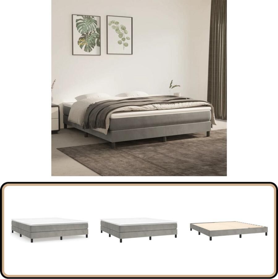 VidaXL Bedframe 180x200 cm Fluweel Lichtgrijs Boxspring Frame Fluweel Bedframe Tweepersoons Bed Licht Grijs Bed Frame Zonder Matras