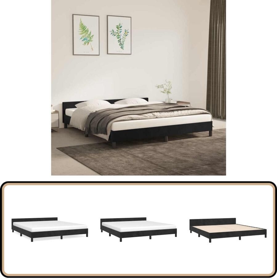 VidaXL Bedframe 180x200 cm Fluweel Zwart Bed Frame Boxspring Tweepersoons Bed Zwarte Bedbank Velvet Bed Luxe Bed Hoofdeinde