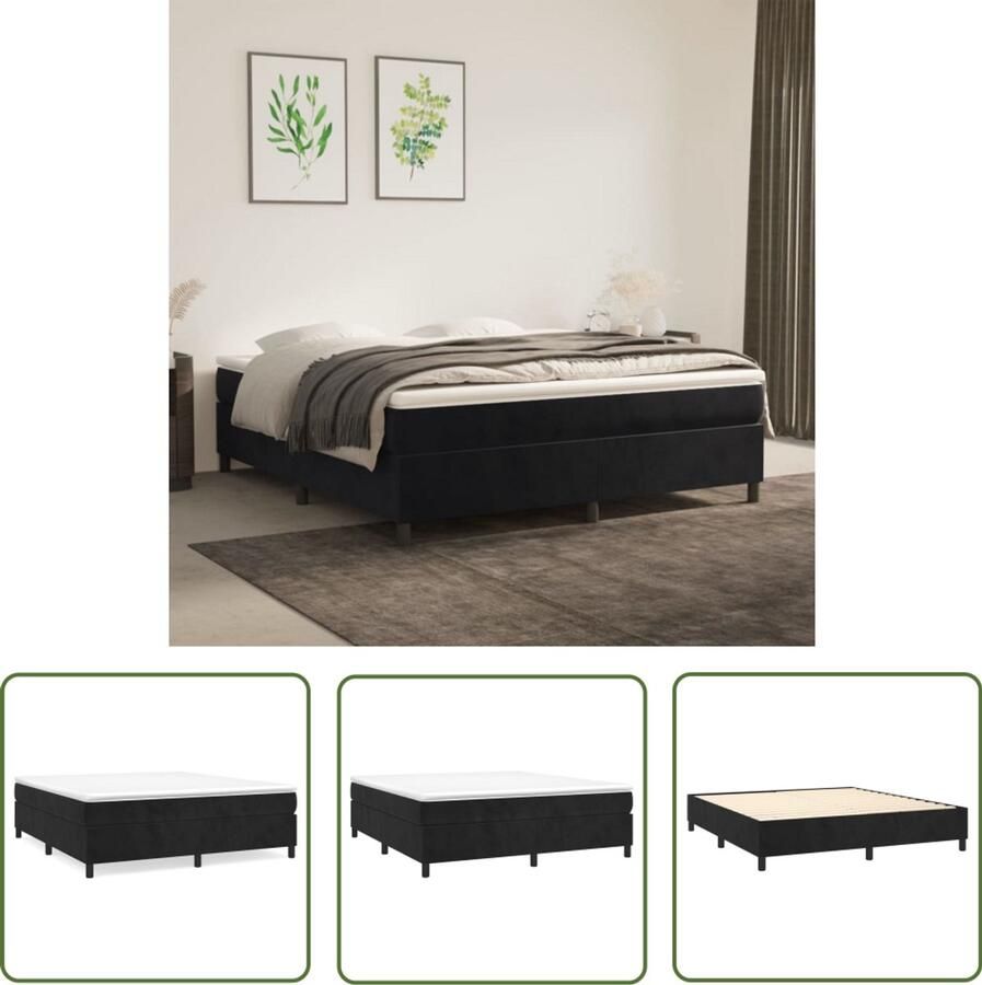 VidaXL Bedframe 180x200 cm Fluweel Zwart Boxspring Frame Slaapcomfort Velvet Bedframe Zwarte Bedbank Tweepersoons Bed Luxe Bed