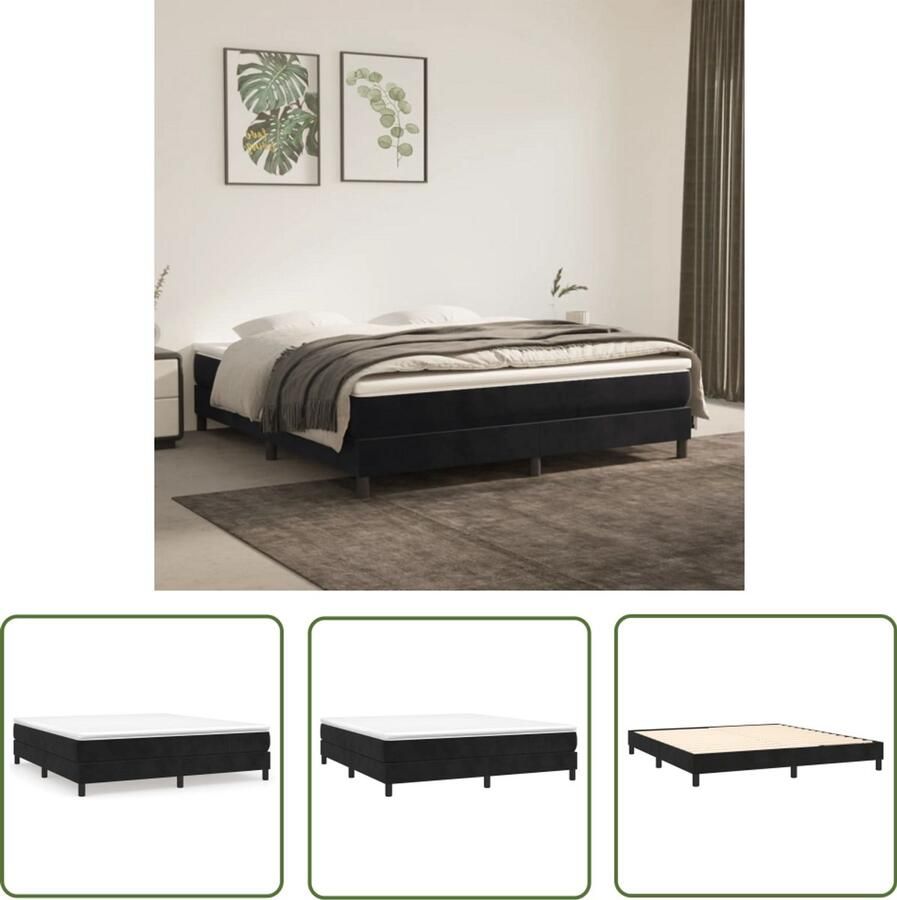 VidaXL Bedframe 180x200 cm Fluweel Zwart Boxspring Frame Slaapcomfort Zwarte Boxspring Velvet Bed Frame Tweepersoons Bed Frame Luxe Bed Frame Bed Frame Met Poten - Foto 2