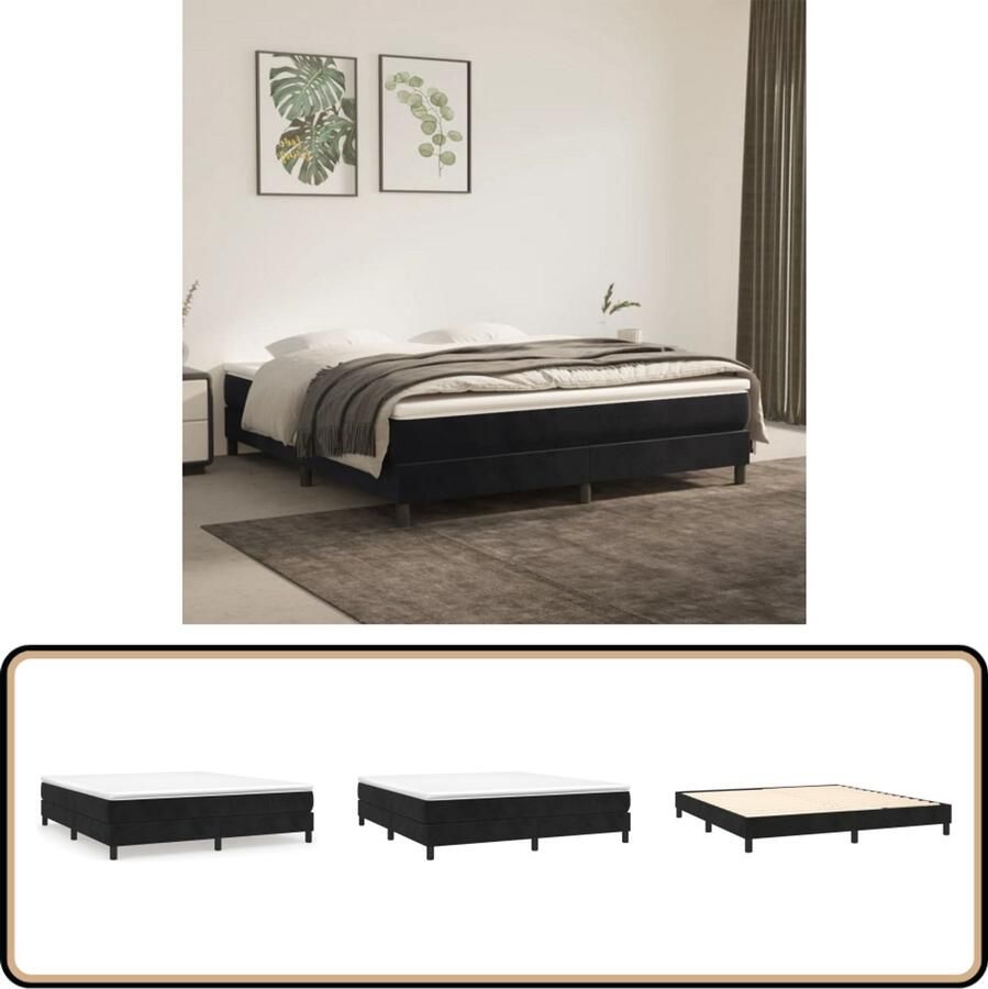 VidaXL Bedframe 180x200 cm Fluweel Zwart Boxspring Frame Slaapcomfort Zwarte Boxspring Velvet Bed Frame Tweepersoons Bed Frame Luxe Bed Frame Bed Frame Met Poten