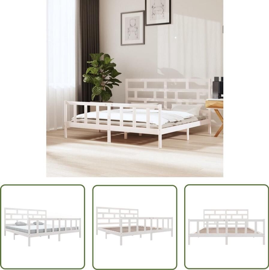 VidaXL Bedframe 180x200 cm Massief Grenenhout Houten Bedframe Massief Grenenhout Modern Design Wit Bedframe King Size Bed Slaapcomfort Hoofdeinde Stapelbare Box Spring