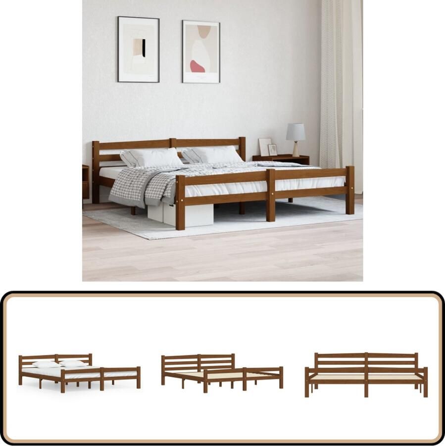 VidaXL Bedframe 180x200 cm Massief Grenenhout Modern Bed Frame Wooden Bed Frame Honey Brown Bed Frame Solid Wood Bed Frame Pinewood Bed Frame Double Bed Frame King Size Bed Frame Bedroom Furniture