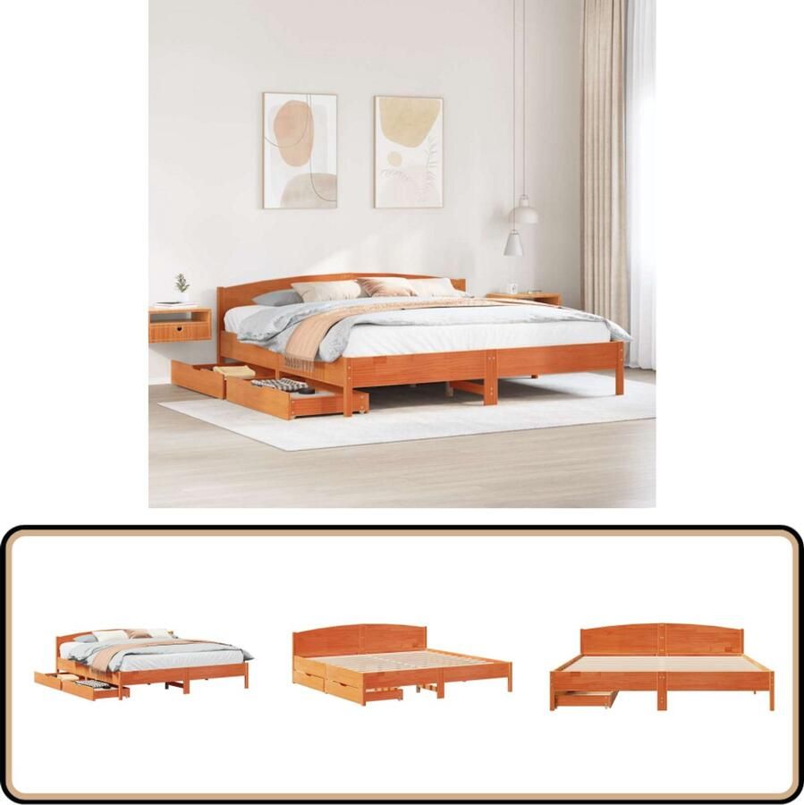 VidaXL Bedframe 180x200 cm Massief Grenenhout Wasbruin Slaapcomfort Houten Bed Tweepersoon Bed Boxspring Bed Stapelbare Laden