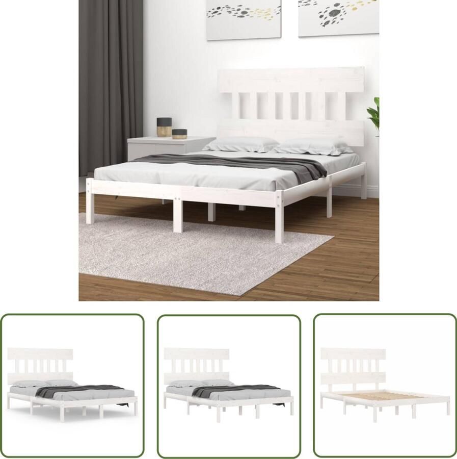 The Living Store Bedframe massief hout wit 180x200 cm 6FT Super King Bedframe Bedframes Tweepersoonsbed Bed Bedombouw Dubbel Bed Frame Bed Frame Ledikant Houten Bedframe Tweepersoonsbedden - Foto 3