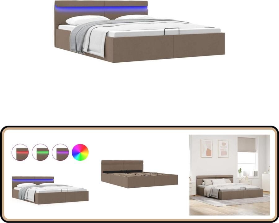 VidaXL Bedframe 180x200 cm met LED en opslag Hydraulisch Bed Met Led Taupes Bed Boxspring Bed Tweepersoonsbed