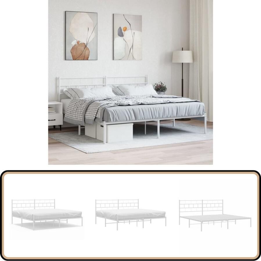 VidaXL Bedframe 180x200 cm Metaal Wit Metalen Bed Frame Klassiek Bed Staal Bed 180x200 Wit Bed Boxspring Bed