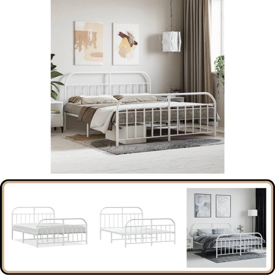 VidaXL Bedframe 180x200 cm Metaal Wit Metalen Bedframe Klassieke Bed Wit Bed Boxspring Bed Slaapcomfort Staal Bedframe Ruime Bed Dubbele Bed Opbergruimte Bed