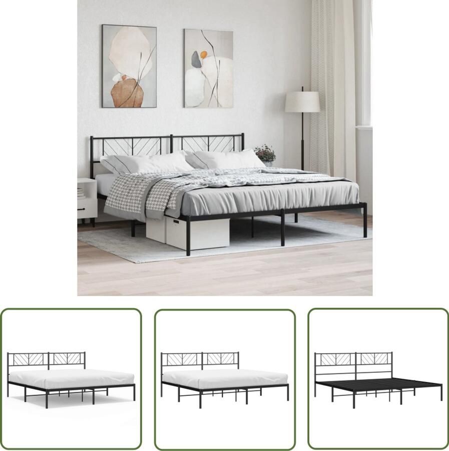 VidaXL Bedframe 180x200 cm Metaal Zwart Metalen Bed Frame Klassiek Bed Robuust Bed Zwart Bed Boxspring Bed Slaapcomfort Slaapkamersdecoratie