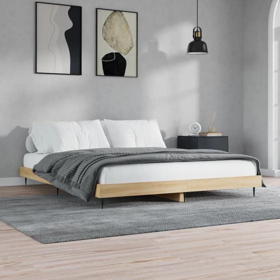 VidaXL Bedframe Sonoma Eiken 120x200 cm Bed Frame Houten Bed Sonoma Eiken Tweepersoons Bed Boxspring Bed Bedbank - Foto 2